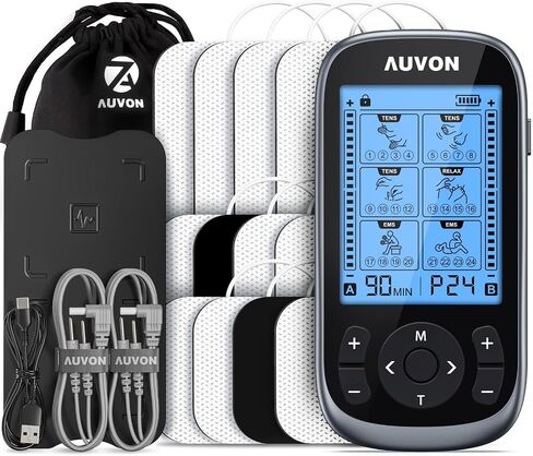 AUVON 3-in-1 TENS Unit Muscle Stimulator, EMS Massage Machine with 40 Intensities for Gradual Shoulder, Sciatica, Back Pain Relief, 24 Modes Rechargeable Electronic Pulse Massager with 12 TENS Pads in Saudi Arabia
