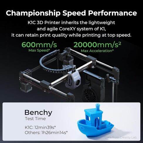 Creality K1C 3D Printer, 2024 New Version 600mm/s High-Speed Auto Leveling Clog-Free Robust Direct Extruder K1 Upgrade 3D Printer with AI Camera 300°C Printing Support Carbon Fiber Filaments in Saudi Arabia