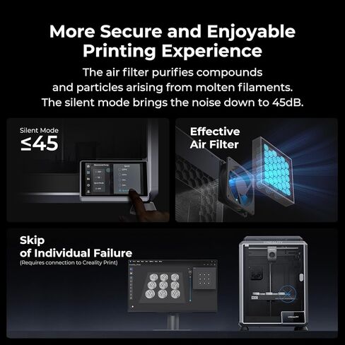 Creality K1C 3D Printer, 2024 New Version 600mm/s High-Speed Auto Leveling Clog-Free Robust Direct Extruder K1 Upgrade 3D Printer with AI Camera 300°C Printing Support Carbon Fiber Filaments in Saudi Arabia