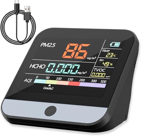 جهاز مراقبة جودة الهواء الداخلي 8 في 1، جهاز مراقبة احترافي ودقيق PM2.5، PM1.0، PM10، درجة الحرارة، كاشف الفورمالديهايد AQI الرطوبة TVOC، جهاز اختبار جودة الهواء - للمنزل والمكتب والمدرسة in Kuwait