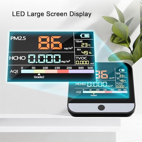 جهاز مراقبة جودة الهواء الداخلي 8 في 1، جهاز مراقبة احترافي ودقيق PM2.5، PM1.0، PM10، درجة الحرارة، كاشف الفورمالديهايد AQI الرطوبة TVOC، جهاز اختبار جودة الهواء - للمنزل والمكتب والمدرسة in Kuwait