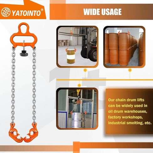 Updated Chain Drum Lifter 2200 lbs Load Capacity Works great with fork lifts or cranes Alloy Steel Frame G80 Galvanized Lifting Chain for Plastic and Metal Drum,Orange in Saudi Arabia