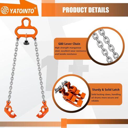 Updated Chain Drum Lifter 2200 lbs Load Capacity Works great with fork lifts or cranes Alloy Steel Frame G80 Galvanized Lifting Chain for Plastic and Metal Drum,Orange in Saudi Arabia