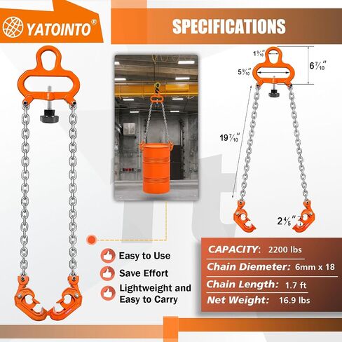 Updated Chain Drum Lifter 2200 lbs Load Capacity Works great with fork lifts or cranes Alloy Steel Frame G80 Galvanized Lifting Chain for Plastic and Metal Drum,Orange in Saudi Arabia