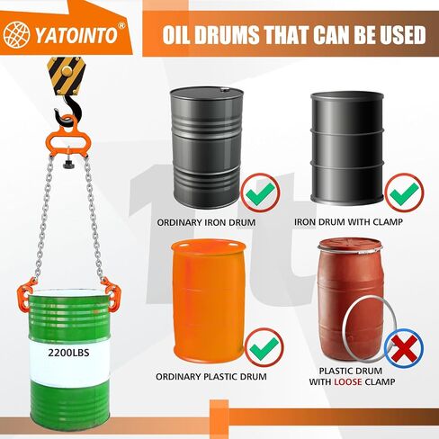 Updated Chain Drum Lifter 2200 lbs Load Capacity Works great with fork lifts or cranes Alloy Steel Frame G80 Galvanized Lifting Chain for Plastic and Metal Drum,Orange in Saudi Arabia