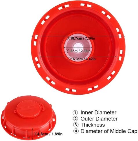 IBC Tote Lid Cover IBC Tote Lid Cap 163mm IBC Tank Water Liquid Tank Cap with Vent Hole for Chemical, Food, Industries Storage 275-330 Gallon Plastic Drum (Red) in Saudi Arabia