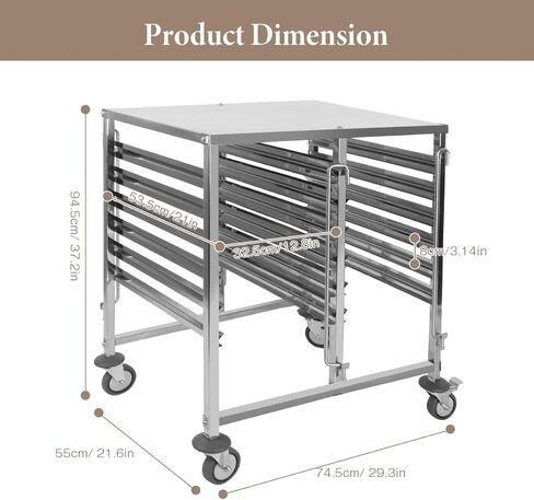 Bakers Rack, 2x6 Tiers Commercial Bakery Bun Pan Rack, Stainless Steel Sheet Pan Rack with Wheels & Top Table, Speed Cooling Storage Rack for Kitchen Restaurant,29.3" Lx21.6 Wx37.2 H in Kuwait