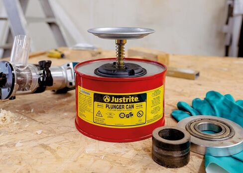 Justrite Plunger Can for Solvents, 2 Quarts Capacity, 7.4" x 7.25" Steel Push-Down Solvent Dispenser Can, Made in The USA Industrial Mechanic Tools, Red, 10208 in Saudi Arabia