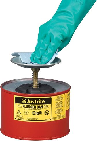 Justrite Plunger Can for Solvents, 2 Quarts Capacity, 7.4" x 7.25" Steel Push-Down Solvent Dispenser Can, Made in The USA Industrial Mechanic Tools, Red, 10208 in Saudi Arabia