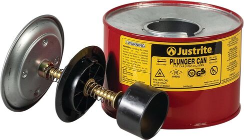 Justrite Plunger Can for Solvents, 2 Quarts Capacity, 7.4" x 7.25" Steel Push-Down Solvent Dispenser Can, Made in The USA Industrial Mechanic Tools, Red, 10208 in Saudi Arabia