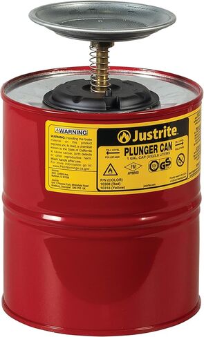 Justrite Plunger Can for Solvents, 2 Quarts Capacity, 7.4" x 7.25" Steel Push-Down Solvent Dispenser Can, Made in The USA Industrial Mechanic Tools, Red, 10208 in Saudi Arabia