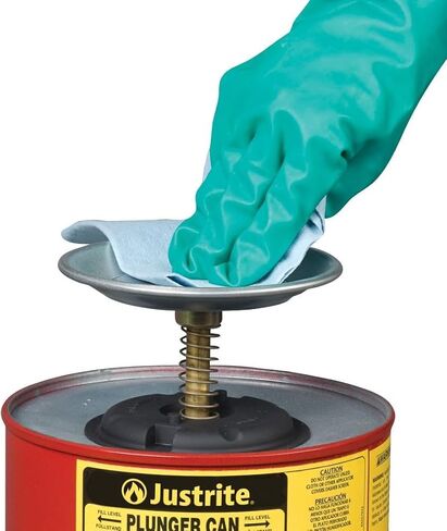 Justrite Plunger Can for Solvents, 2 Quarts Capacity, 7.4" x 7.25" Steel Push-Down Solvent Dispenser Can, Made in The USA Industrial Mechanic Tools, Red, 10208 in Saudi Arabia