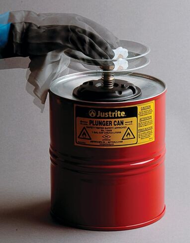 Justrite Plunger Can for Solvents, 2 Quarts Capacity, 7.4" x 7.25" Steel Push-Down Solvent Dispenser Can, Made in The USA Industrial Mechanic Tools, Red, 10208 in Saudi Arabia