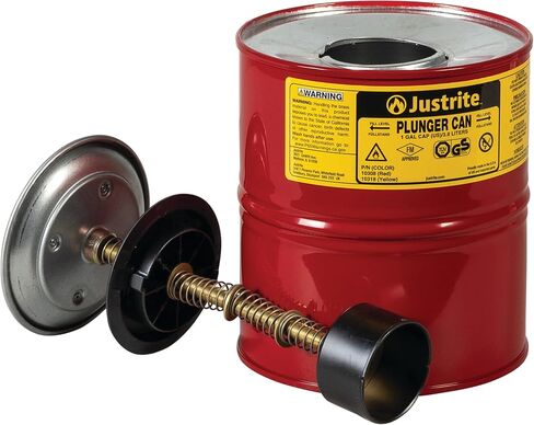 Justrite Plunger Can for Solvents, 2 Quarts Capacity, 7.4" x 7.25" Steel Push-Down Solvent Dispenser Can, Made in The USA Industrial Mechanic Tools, Red, 10208 in Saudi Arabia