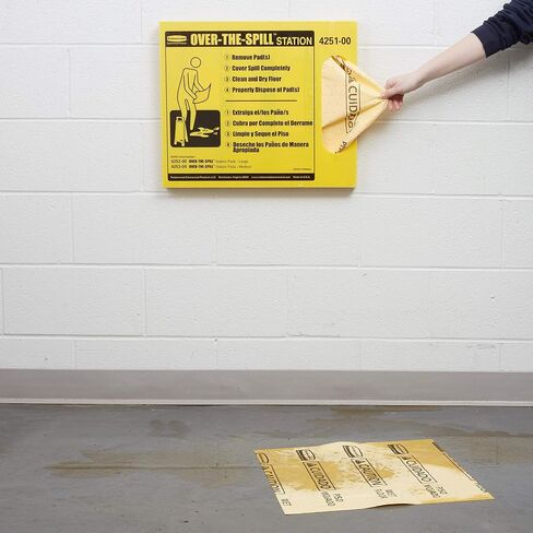 Rubbermaid Commercial Over-the-Spill Pad Station, Medium, Highly Absorbent, Slip-Resistant, "Caution Wet Floor", Yellow (FG425300YEL) in Saudi Arabia