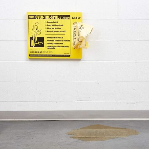 Rubbermaid Commercial Over-the-Spill Pad Station, Medium, Highly Absorbent, Slip-Resistant, "Caution Wet Floor", Yellow (FG425300YEL) in Saudi Arabia