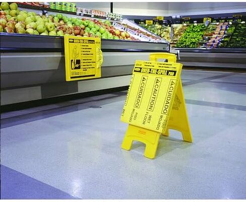 Rubbermaid Commercial Over-the-Spill Pad Station, Medium, Highly Absorbent, Slip-Resistant, "Caution Wet Floor", Yellow (FG425300YEL) in Saudi Arabia