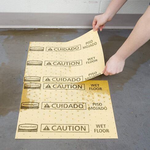 Rubbermaid Commercial Over-the-Spill Pad Station, Medium, Highly Absorbent, Slip-Resistant, "Caution Wet Floor", Yellow (FG425300YEL) in Saudi Arabia