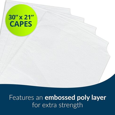 Avalon Standard Capes, White (Pack of 100) ― Tissue/Poly/Tissue ― Short-Sleeve, Open-Back Exam Capes ― Short, Disposable Medical Gowns ― Standard Size (30" x 21") ― Latex-Free Medical Supplies (911) in Saudi Arabia