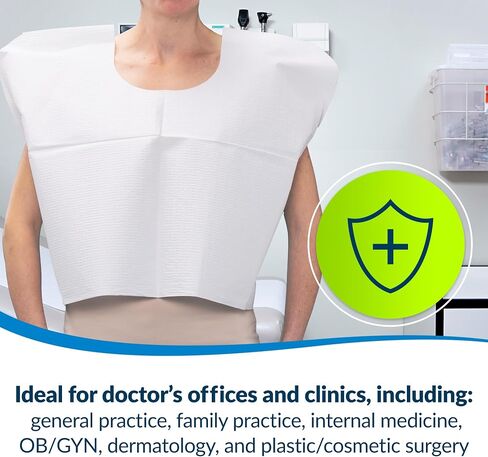 Avalon Standard Capes, White (Pack of 100) ― Tissue/Poly/Tissue ― Short-Sleeve, Open-Back Exam Capes ― Short, Disposable Medical Gowns ― Standard Size (30" x 21") ― Latex-Free Medical Supplies (911) in Saudi Arabia