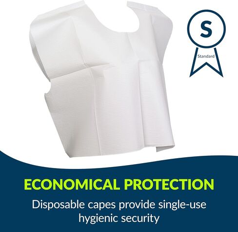 Avalon Standard Capes, White (Pack of 100) ― Tissue/Poly/Tissue ― Short-Sleeve, Open-Back Exam Capes ― Short, Disposable Medical Gowns ― Standard Size (30" x 21") ― Latex-Free Medical Supplies (911) in Saudi Arabia