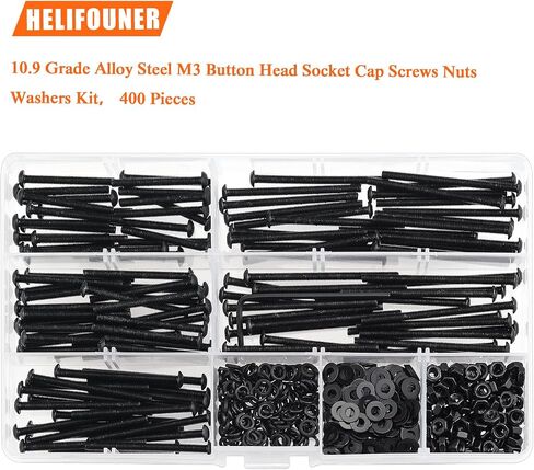 400 Pieces M3 x 30mm /35mm /40mm /45mm /50mm, Hex Socket Head Cap Metric Screws Bolts Washers Nuts Kit, 12.9 Grade Alloy Steel, Fully Threaded, Black in Saudi Arabia