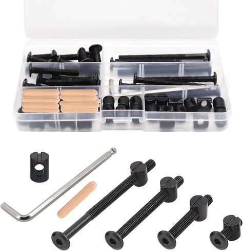 Crib Screws Hardware Replacement Kit - 16 Set Baby Bed Frame Bolts,Barrel Nuts&Wooden Dowel Pins Set - M6x16/40/60/80 mm Hex Drive Socket Cap Screws Nuts for Beds Headboards Chairs Furniture in Kuwait