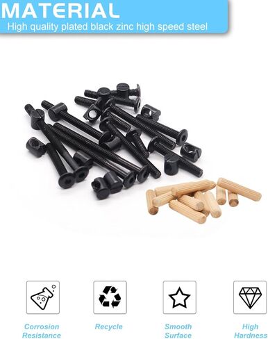 Crib Screws Hardware Replacement Kit - 16 Set Baby Bed Frame Bolts,Barrel Nuts&Wooden Dowel Pins Set - M6x16/40/60/80 mm Hex Drive Socket Cap Screws Nuts for Beds Headboards Chairs Furniture in Kuwait