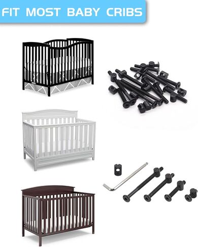 Crib Screws Hardware Replacement Kit - 16 Set Baby Bed Frame Bolts,Barrel Nuts&Wooden Dowel Pins Set - M6x16/40/60/80 mm Hex Drive Socket Cap Screws Nuts for Beds Headboards Chairs Furniture in Kuwait