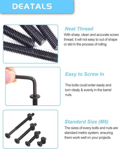 Crib Screws Hardware Replacement Kit - 16 Set Baby Bed Frame Bolts,Barrel Nuts&Wooden Dowel Pins Set - M6x16/40/60/80 mm Hex Drive Socket Cap Screws Nuts for Beds Headboards Chairs Furniture in Kuwait