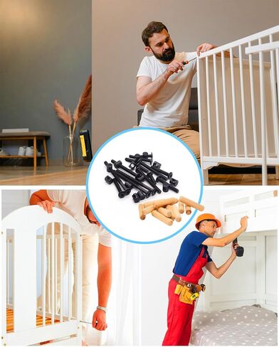 Crib Screws Hardware Replacement Kit - 16 Set Baby Bed Frame Bolts,Barrel Nuts&Wooden Dowel Pins Set - M6x16/40/60/80 mm Hex Drive Socket Cap Screws Nuts for Beds Headboards Chairs Furniture in Kuwait