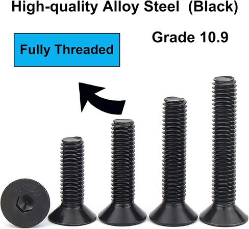 35PCS Grade 10.9 Alloy Steel Flat Head Hex Socket Cap Screws Bolts, Metric M8 x 16/20/25/30/40mm Allen Head Hex Drive Machine Screws Set with Hex Key, Black Oxide, Fully Threaded Pitch : 1.25mm in Kuwait