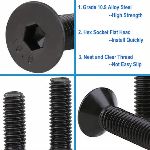 35PCS Grade 10.9 Alloy Steel Flat Head Hex Socket Cap Screws Bolts, Metric M8 x 16/20/25/30/40mm Allen Head Hex Drive Machine Screws Set with Hex Key, Black Oxide, Fully Threaded Pitch : 1.25mm in Kuwait