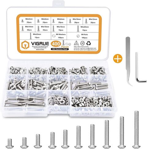VIGRUE 1110PCS M3 Hex Socket Head Cap Screws Nuts Kit, M3 x 4/5/6/8/10/12/14/16/18/20/25/30mm Stainless Steel Screws Assortment Set w/Allen Wrench and Tip Curved Tweezer in Kuwait