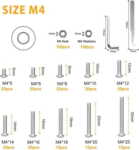VIGRUE 1110PCS M3 Hex Socket Head Cap Screws Nuts Kit, M3 x 4/5/6/8/10/12/14/16/18/20/25/30mm Stainless Steel Screws Assortment Set w/Allen Wrench and Tip Curved Tweezer in Kuwait