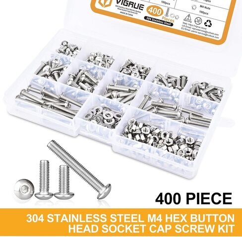 VIGRUE 1110PCS M3 Hex Socket Head Cap Screws Nuts Kit, M3 x 4/5/6/8/10/12/14/16/18/20/25/30mm Stainless Steel Screws Assortment Set w/Allen Wrench and Tip Curved Tweezer in Kuwait