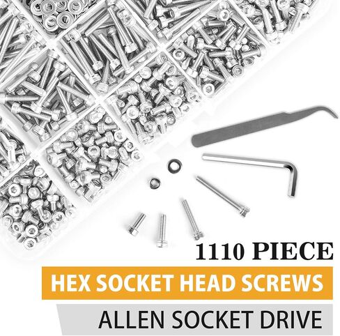 VIGRUE 1110PCS M3 Hex Socket Head Cap Screws Nuts Kit, M3 x 4/5/6/8/10/12/14/16/18/20/25/30mm Stainless Steel Screws Assortment Set w/Allen Wrench and Tip Curved Tweezer in Kuwait