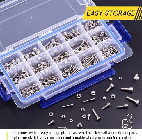 Hilitchi 510pcs M3 M4 M5 Stainless Steel Flat Head Hex Socket Head Cap Bolts Screws Nuts Assortment Kit - 304 Stainless Steel (Flat Head) in Saudi Arabia