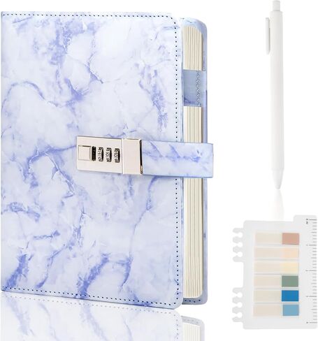 Marble Diary with Lock, 192 Pages College Ruled Secret Journal with Lock, Waterproof Diary with Lock, A5 Journal with Lock, Cute Diary Stuff for Teen Girls (Purple) in Saudi Arabia