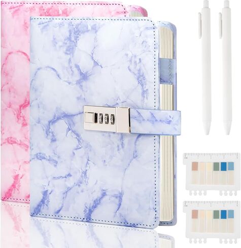 Marble Diary with Lock, 192 Pages College Ruled Secret Journal with Lock, Waterproof Diary with Lock, A5 Journal with Lock, Cute Diary Stuff for Teen Girls (Purple) in Saudi Arabia