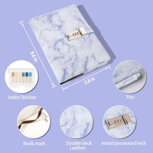 Marble Diary with Lock, 192 Pages College Ruled Secret Journal with Lock, Waterproof Diary with Lock, A5 Journal with Lock, Cute Diary Stuff for Teen Girls (Purple) in Saudi Arabia