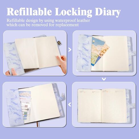 Marble Diary with Lock, 192 Pages College Ruled Secret Journal with Lock, Waterproof Diary with Lock, A5 Journal with Lock, Cute Diary Stuff for Teen Girls (Purple) in Saudi Arabia