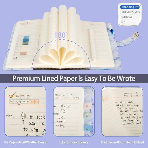 Marble Diary with Lock, 192 Pages College Ruled Secret Journal with Lock, Waterproof Diary with Lock, A5 Journal with Lock, Cute Diary Stuff for Teen Girls (Purple) in Saudi Arabia