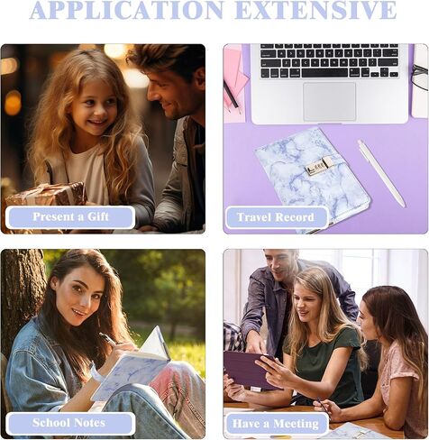 Marble Diary with Lock, 192 Pages College Ruled Secret Journal with Lock, Waterproof Diary with Lock, A5 Journal with Lock, Cute Diary Stuff for Teen Girls (Purple) in Saudi Arabia