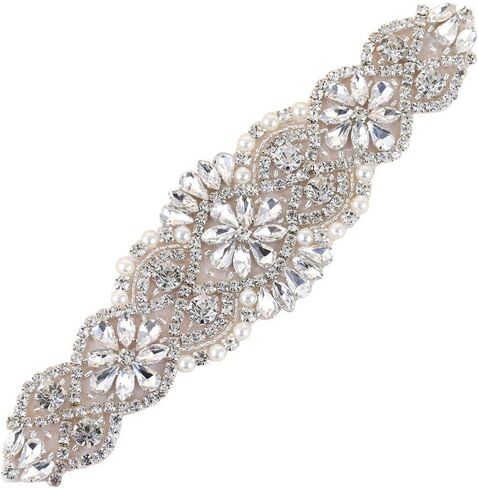 خياطة على فستان الزفاف من حجر الراين الكريستالي وشاح مزين بالترتر المرصع بالجواهر والماس والزينة الساخنة بالكي لفساتين وصيفات العروس وحفلات التخرج وحزام رسمي وهدايا تذكار للعروس - فضي in Kuwait