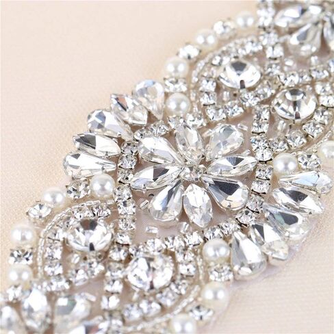 خياطة على فستان الزفاف من حجر الراين الكريستالي وشاح مزين بالترتر المرصع بالجواهر والماس والزينة الساخنة بالكي لفساتين وصيفات العروس وحفلات التخرج وحزام رسمي وهدايا تذكار للعروس - فضي in Kuwait