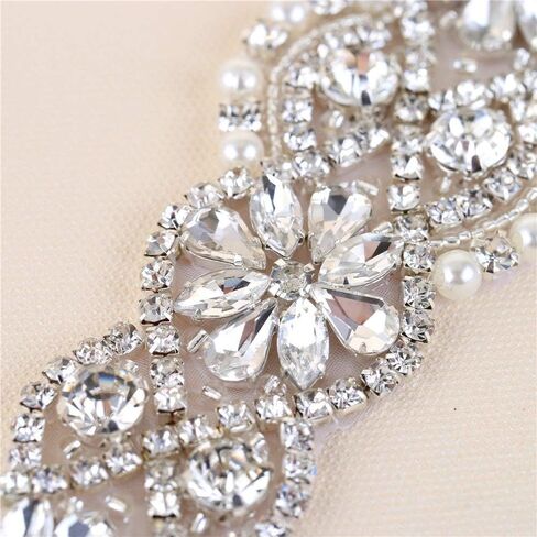 خياطة على فستان الزفاف من حجر الراين الكريستالي وشاح مزين بالترتر المرصع بالجواهر والماس والزينة الساخنة بالكي لفساتين وصيفات العروس وحفلات التخرج وحزام رسمي وهدايا تذكار للعروس - فضي in Kuwait