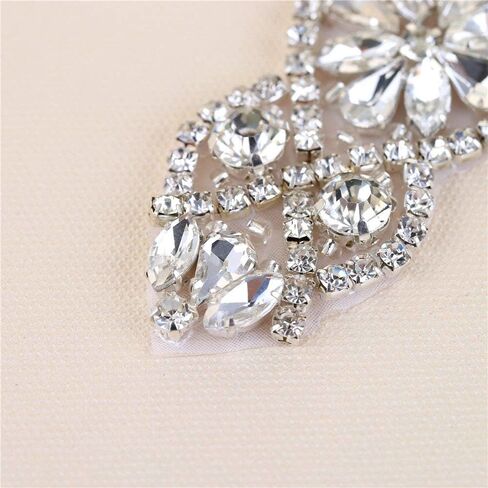 خياطة على فستان الزفاف من حجر الراين الكريستالي وشاح مزين بالترتر المرصع بالجواهر والماس والزينة الساخنة بالكي لفساتين وصيفات العروس وحفلات التخرج وحزام رسمي وهدايا تذكار للعروس - فضي in Kuwait