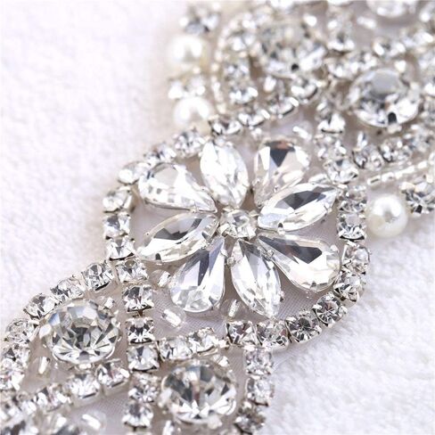 خياطة على فستان الزفاف من حجر الراين الكريستالي وشاح مزين بالترتر المرصع بالجواهر والماس والزينة الساخنة بالكي لفساتين وصيفات العروس وحفلات التخرج وحزام رسمي وهدايا تذكار للعروس - فضي in Kuwait