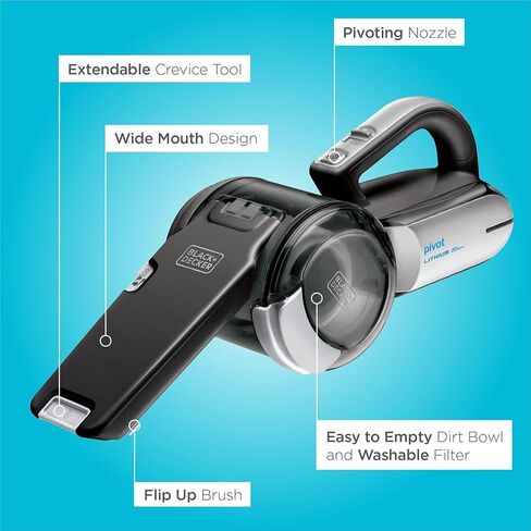 BLACK+DECKER dustbuster PIVOT VAC Cordless Handheld Vacuum, Home and Car Vacuum with Crevice Tool and Pivot Nozzle (BDH2000PL) in Saudi Arabia